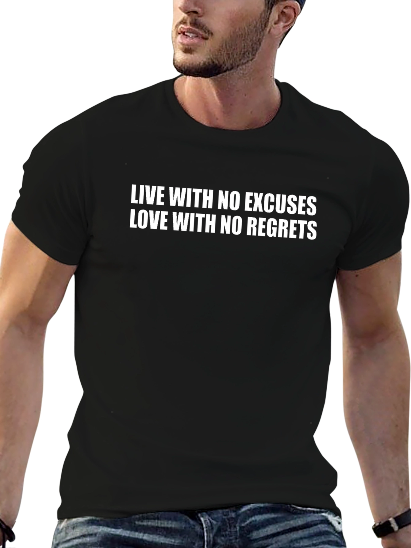 Inspirational Black T-Shirt - No Excuses No Regrets