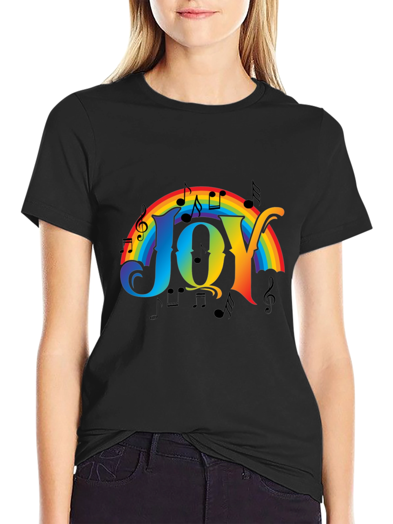 Rainbow JOY Music Notes Graphic Tee