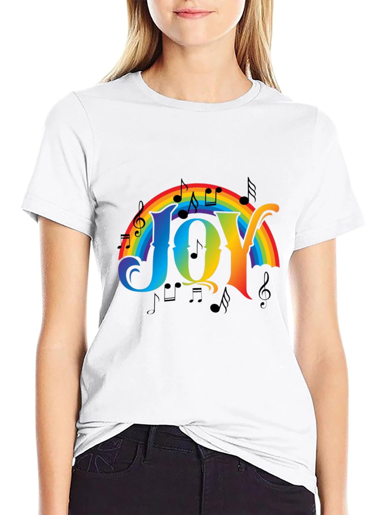 Rainbow JOY Music Notes Graphic Tee
