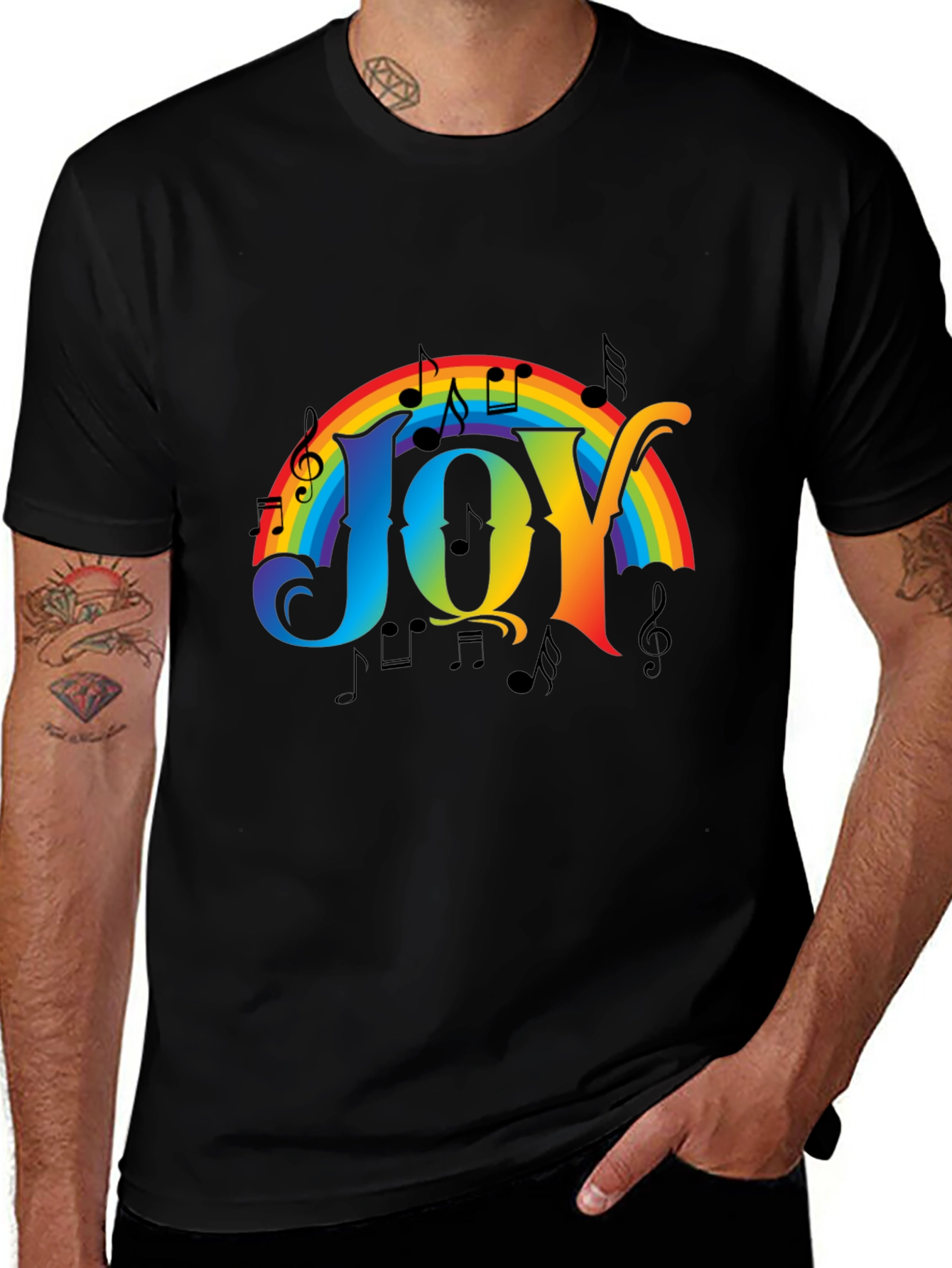 Rainbow JOY Music Notes Graphic Tee