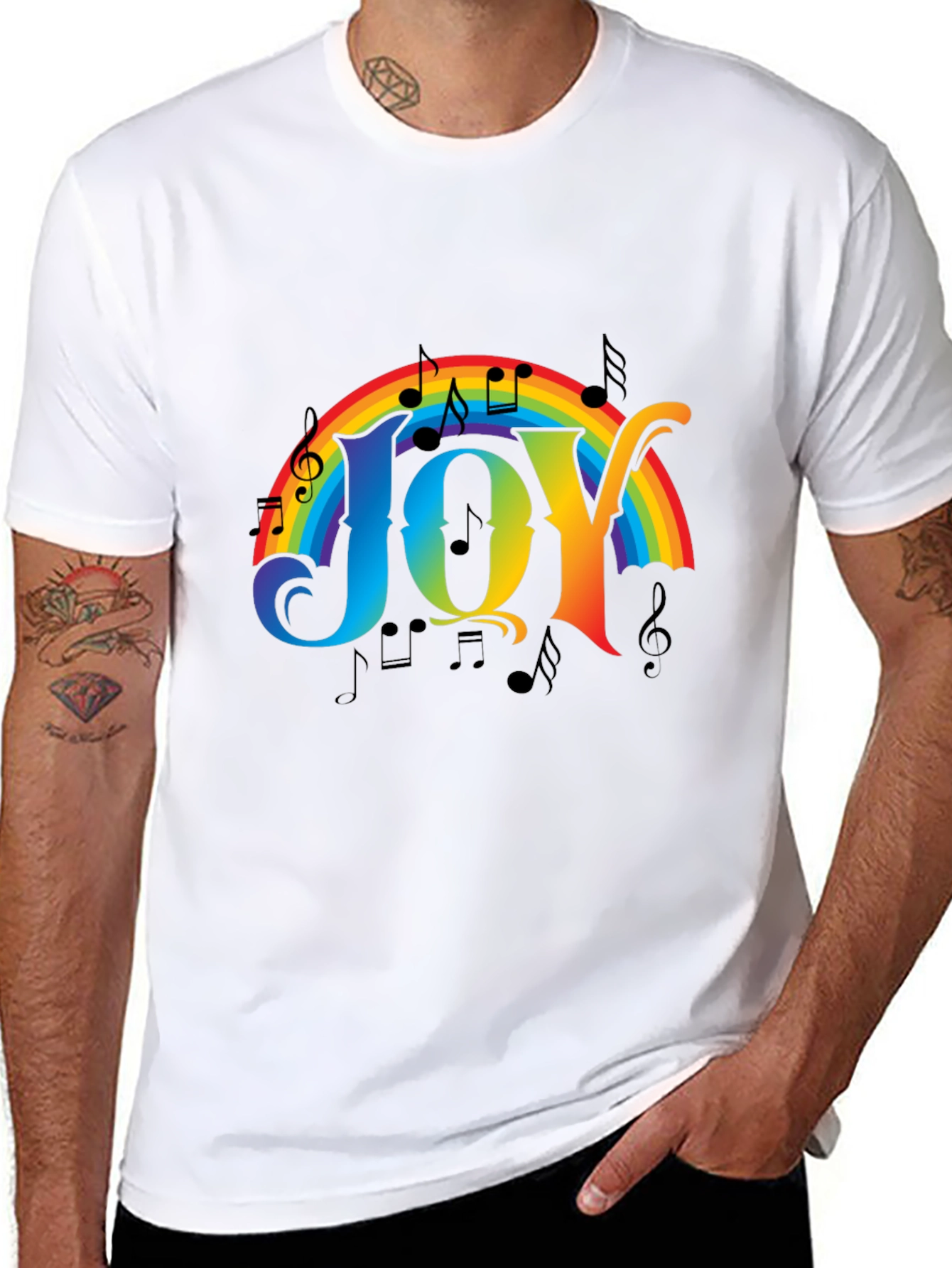 Rainbow JOY Music Notes Graphic Tee