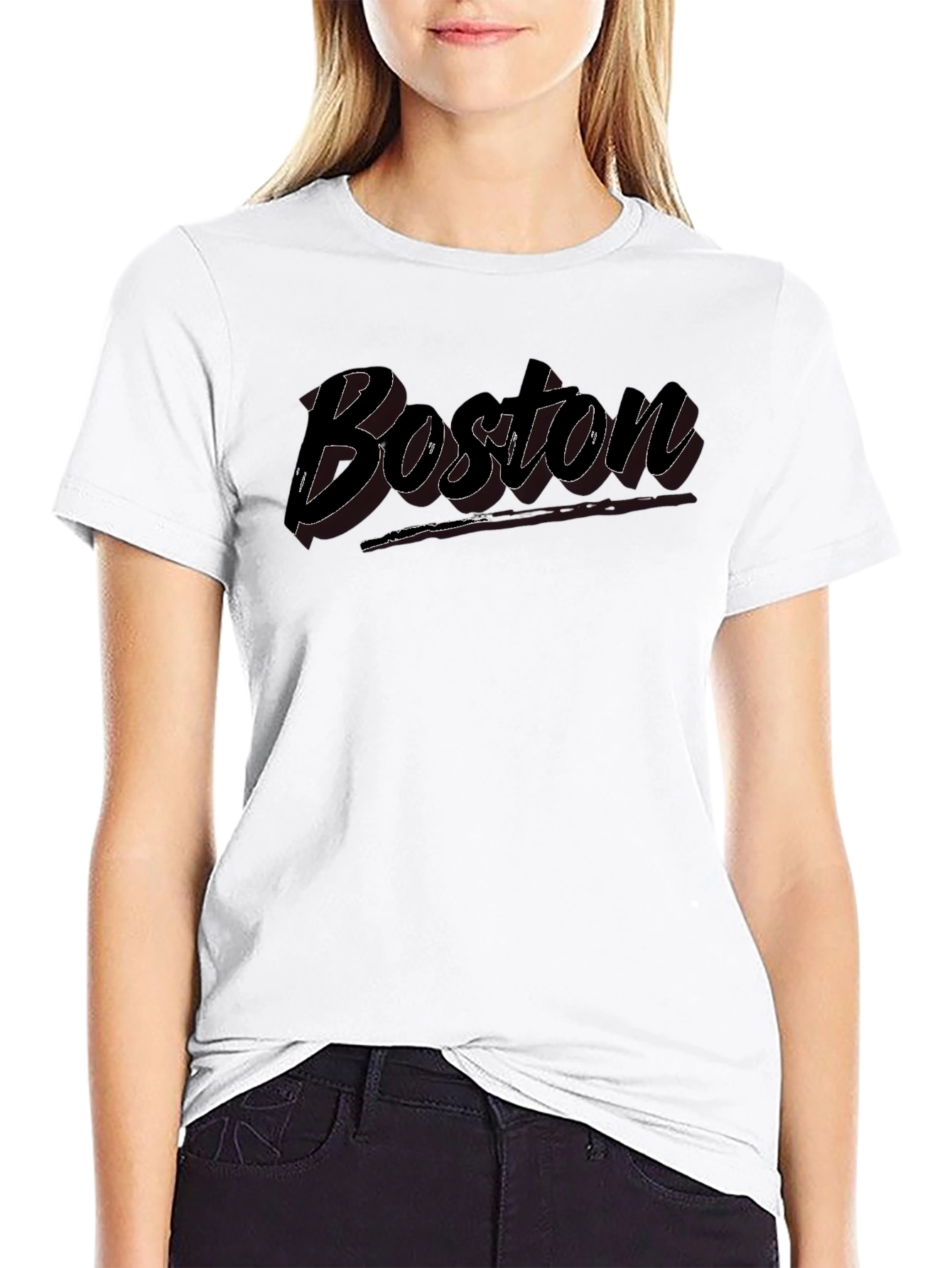 Boston Script Black Cotton Graphic Tee