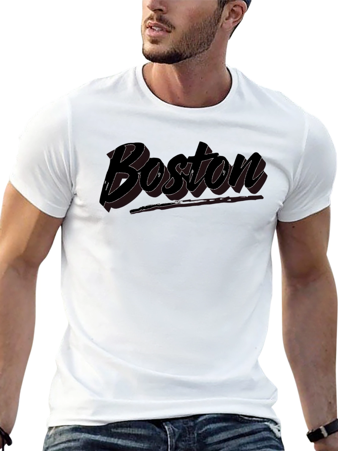 Boston Script Black Cotton Graphic Tee