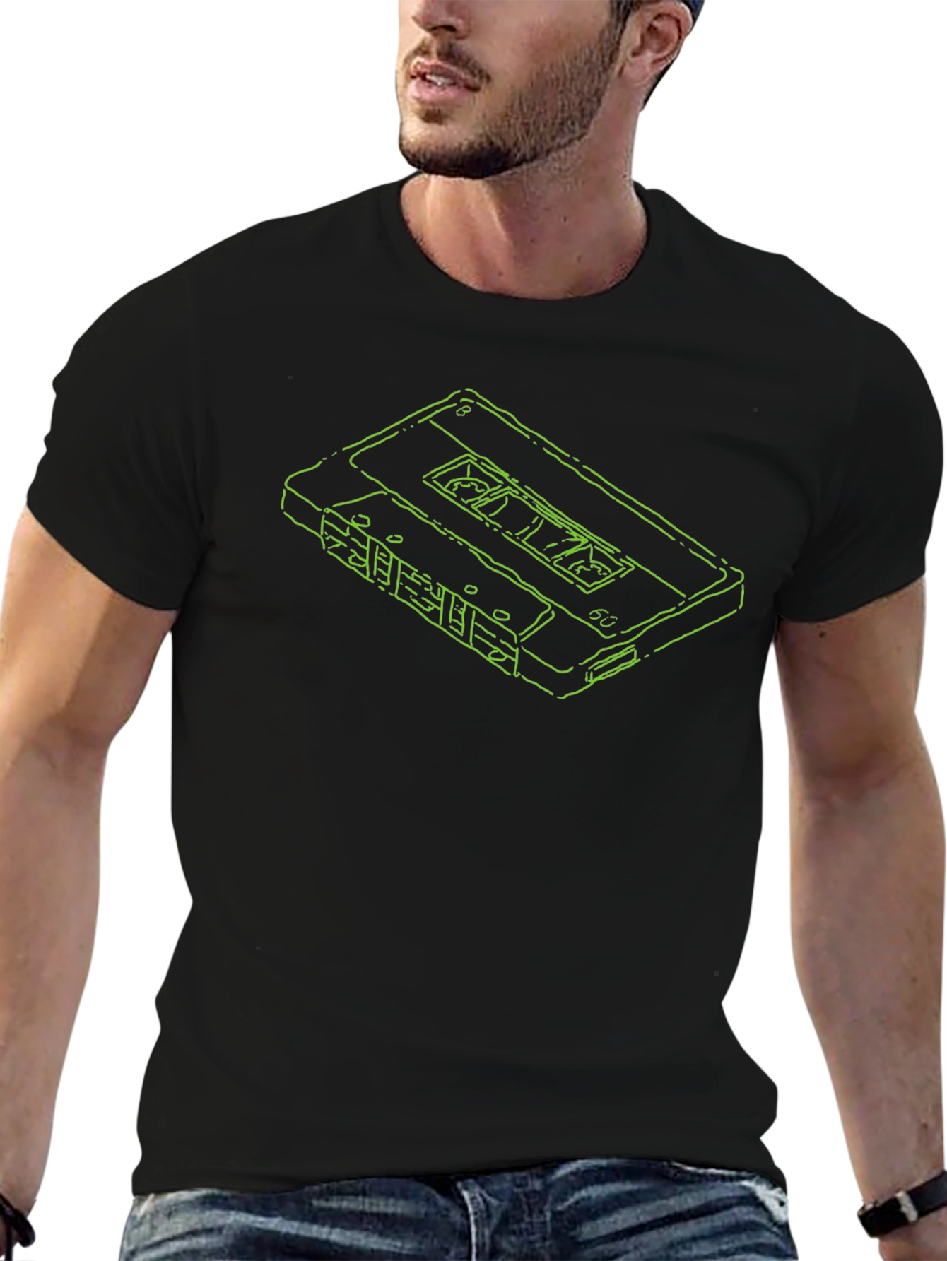 Retro Cassette Tape Outline Black T-Shirt