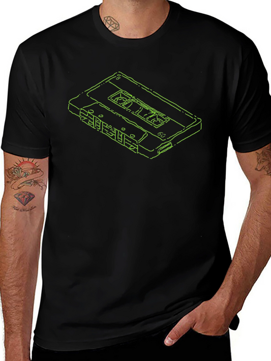 Retro Cassette Tape Outline Black T-Shirt