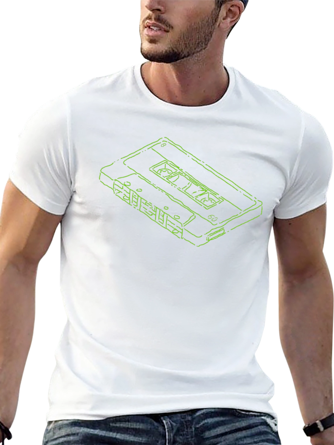 Retro Cassette Tape Outline Black T-Shirt