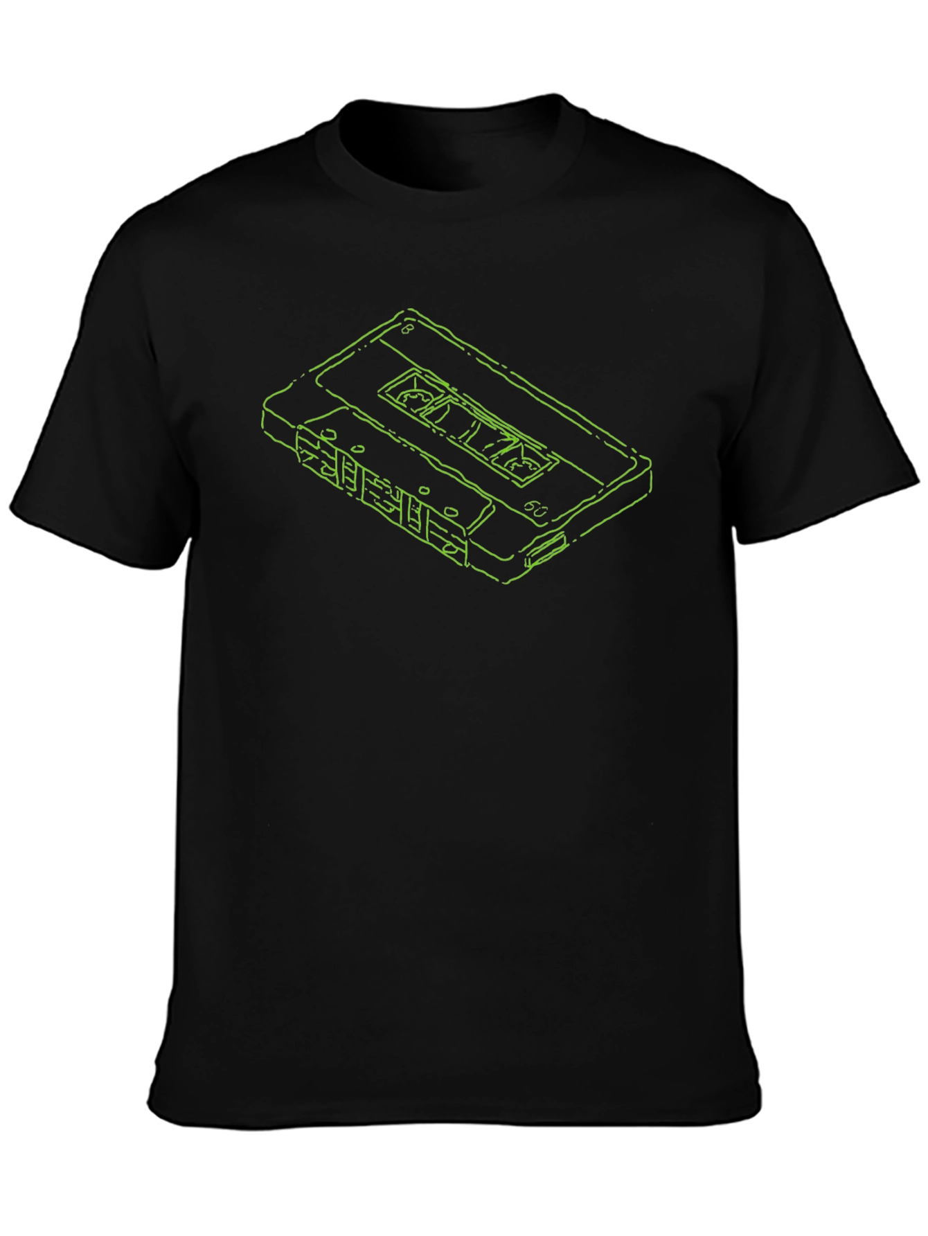Retro Cassette Tape Outline Black T-Shirt