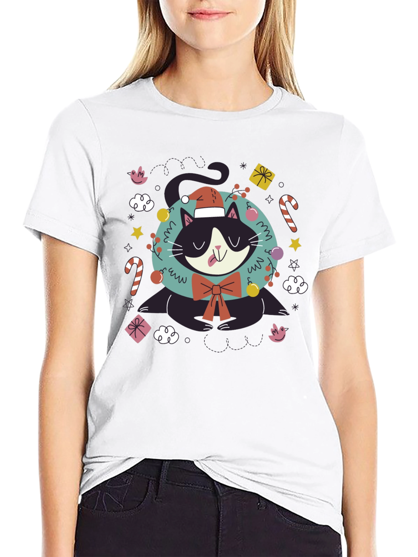 Festive Cat T-Shirt - Holiday Cheer