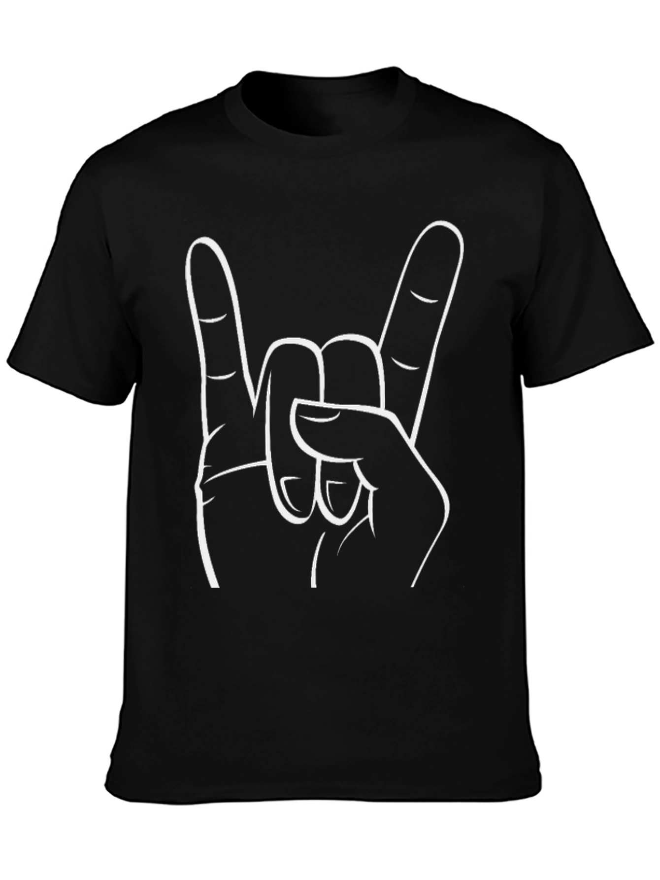 Rock On Hand Gesture Graphic Tee - Black