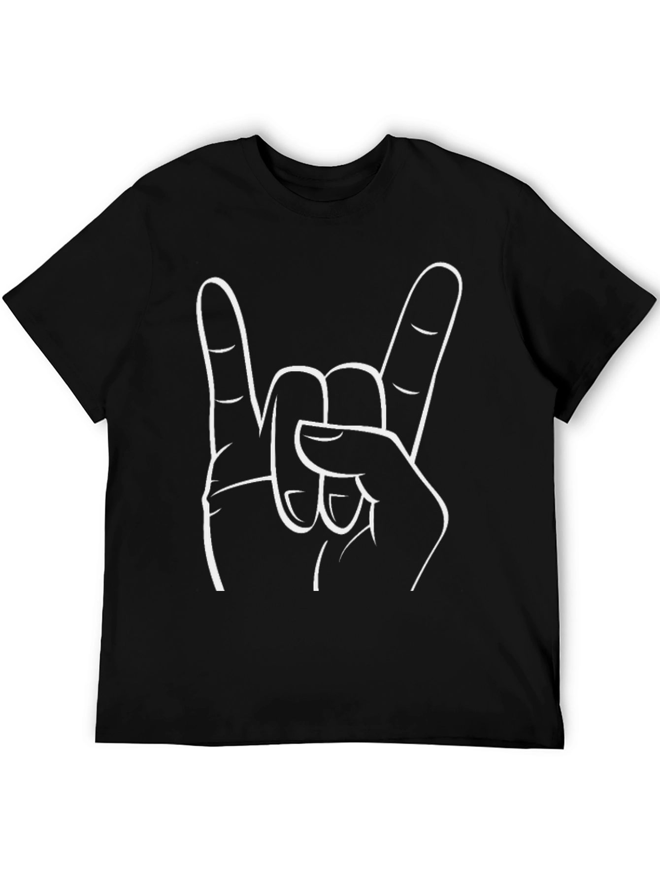 Rock On Hand Gesture Graphic Tee - Black