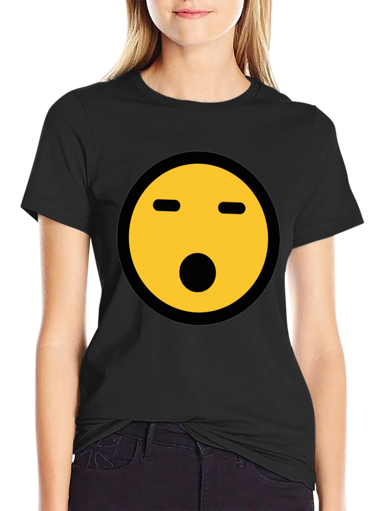 Shocked Emoji Graphic Tee - Black Crewneck