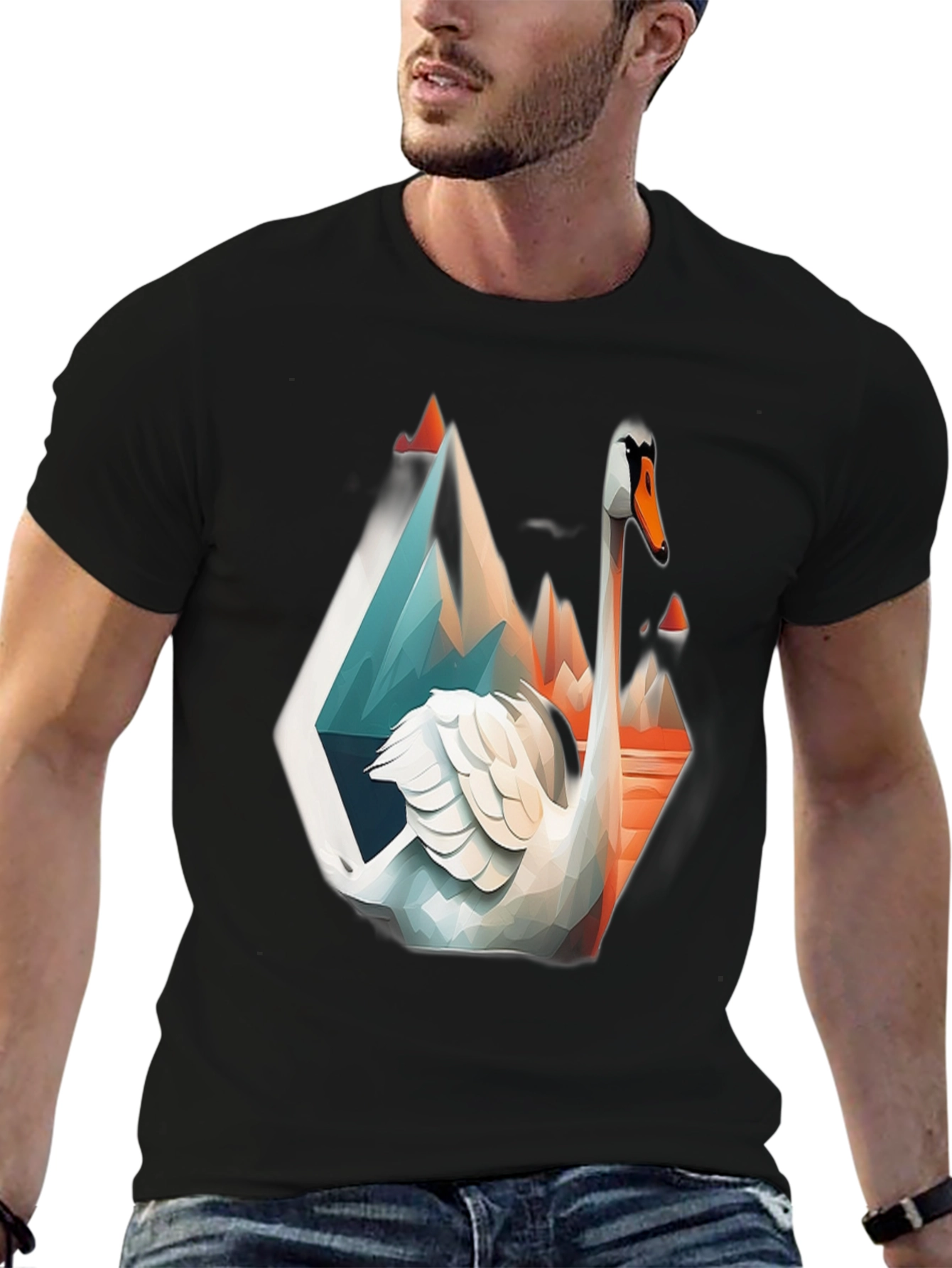 Geometric Swan Graphic T-Shirt