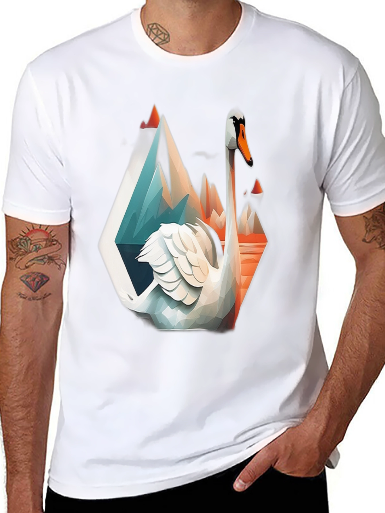 Geometric Swan Graphic T-Shirt