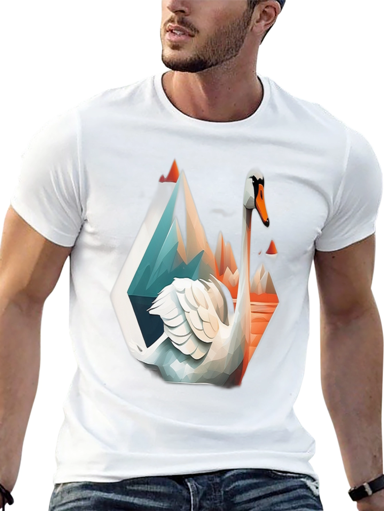 Geometric Swan Graphic T-Shirt