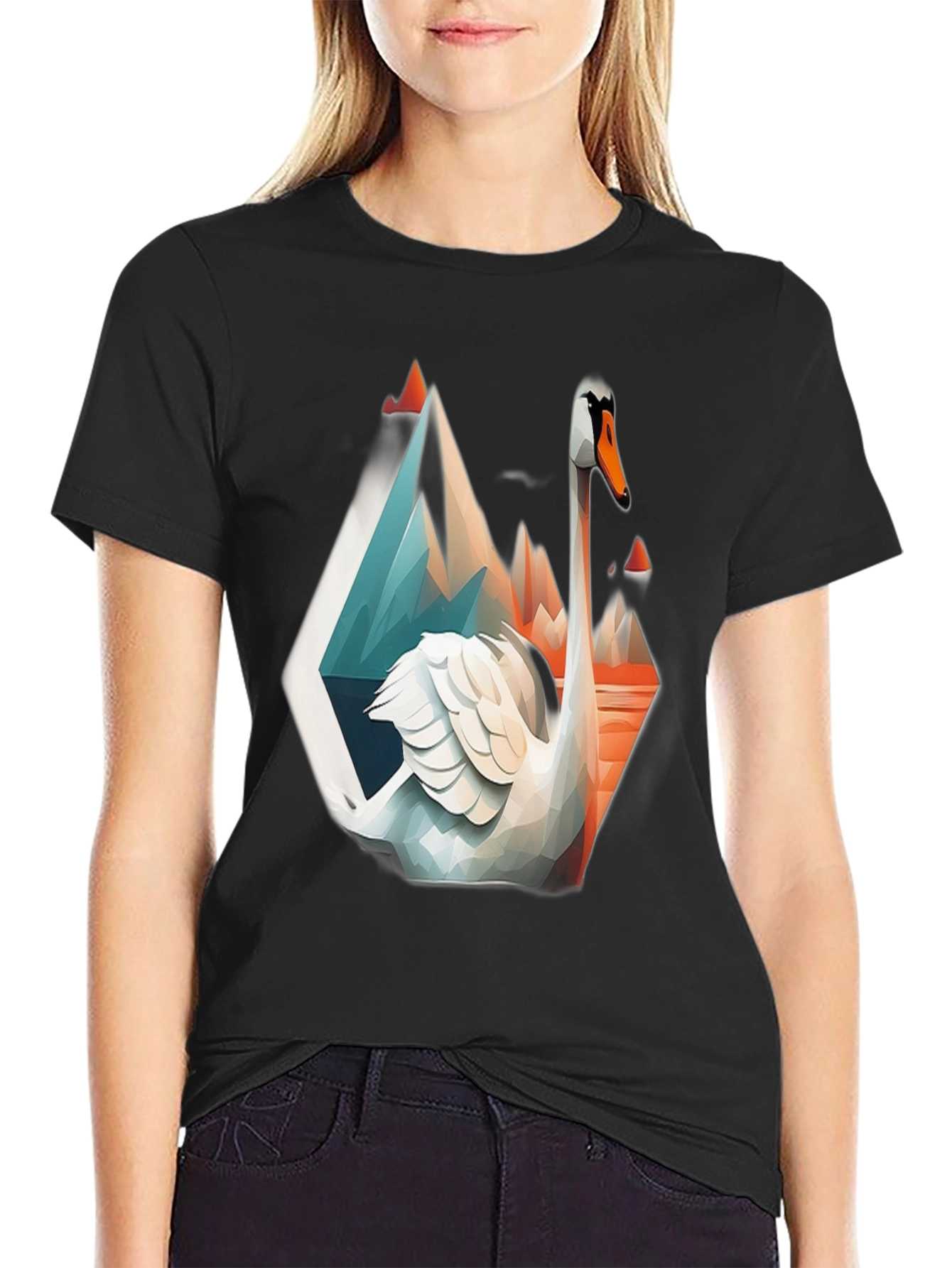 Geometric Swan Graphic T-Shirt