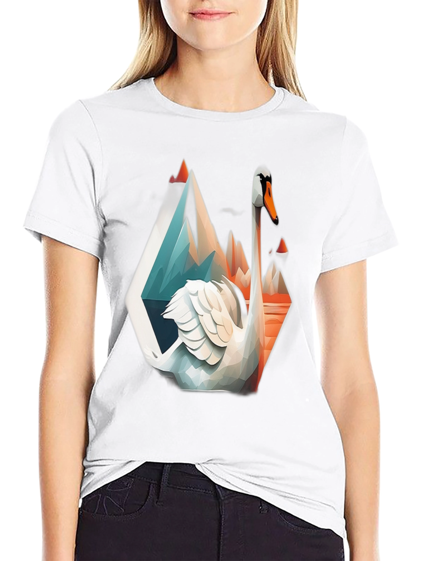 Geometric Swan Graphic T-Shirt