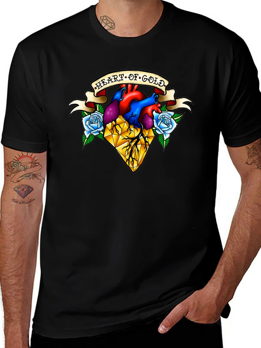 Heart of Gold Graphic T-Shirt - Unique Tattoo Style Design