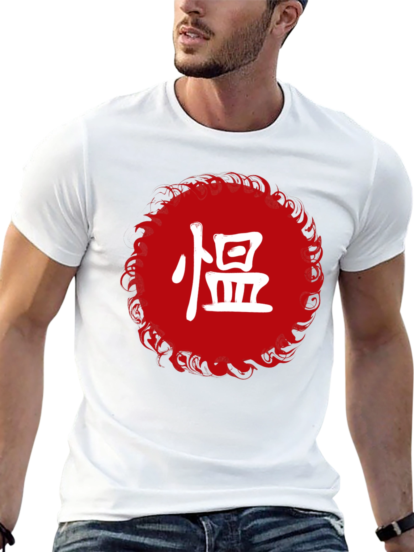 Red Circle Kanji Graphic Black T-Shirt