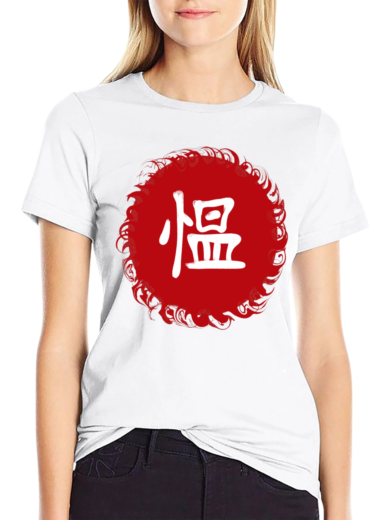 Red Circle Kanji Graphic Black T-Shirt