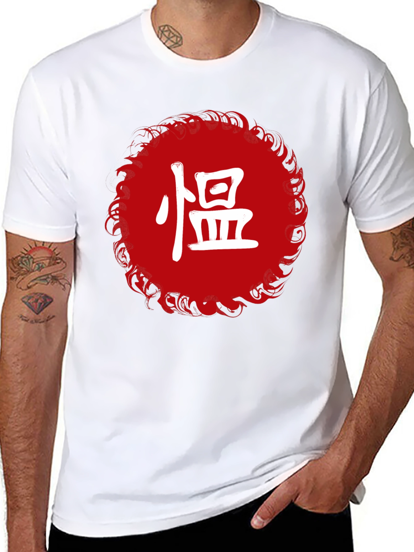 Red Circle Kanji Graphic Black T-Shirt