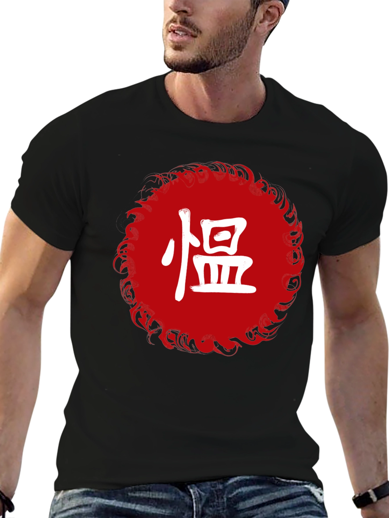 Red Circle Kanji Graphic Black T-Shirt