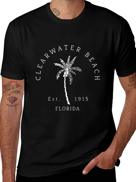 Clearwater Beach Est. 1915 Palm Tree Black T-Shirt