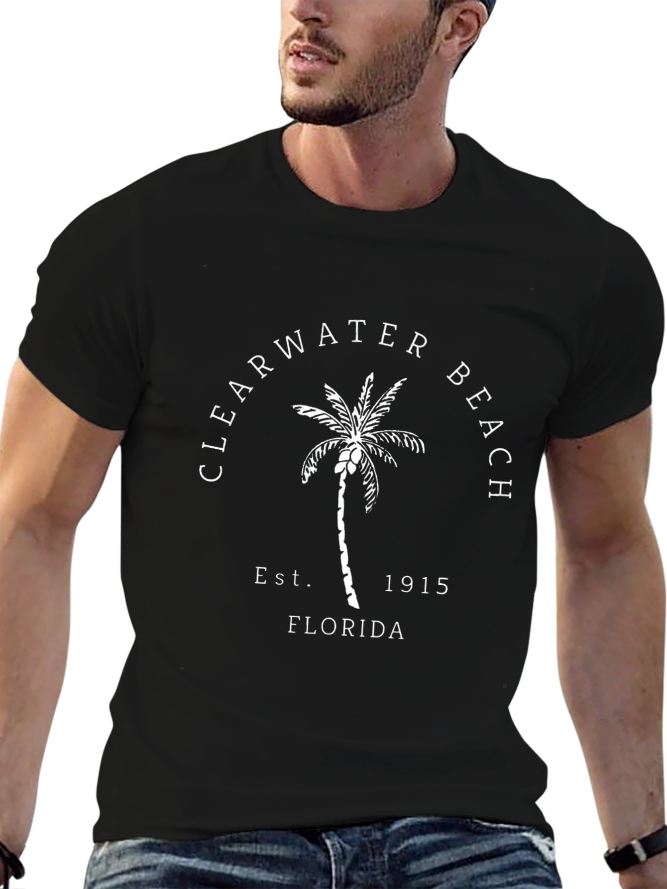 Clearwater Beach Est. 1915 Palm Tree Black T-Shirt
