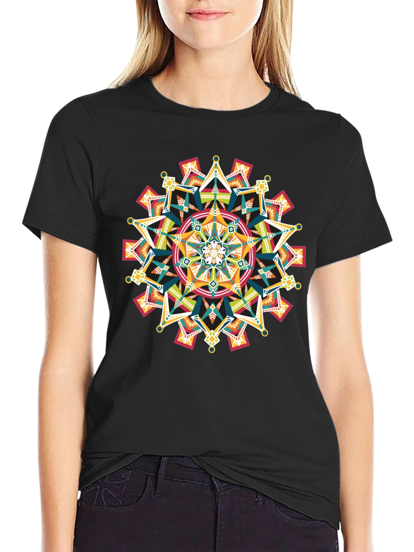 Geometric Mandala Graphic Black T-Shirt