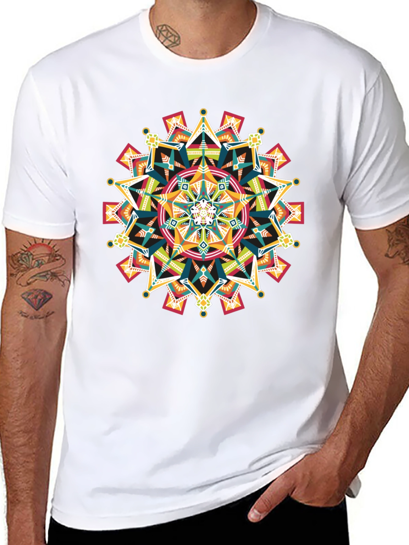 Geometric Mandala Graphic Black T-Shirt