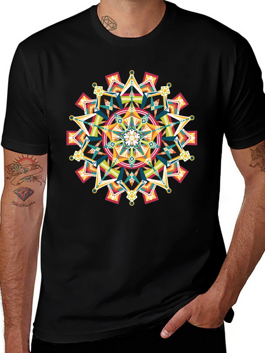 Geometric Mandala Graphic Black T-Shirt