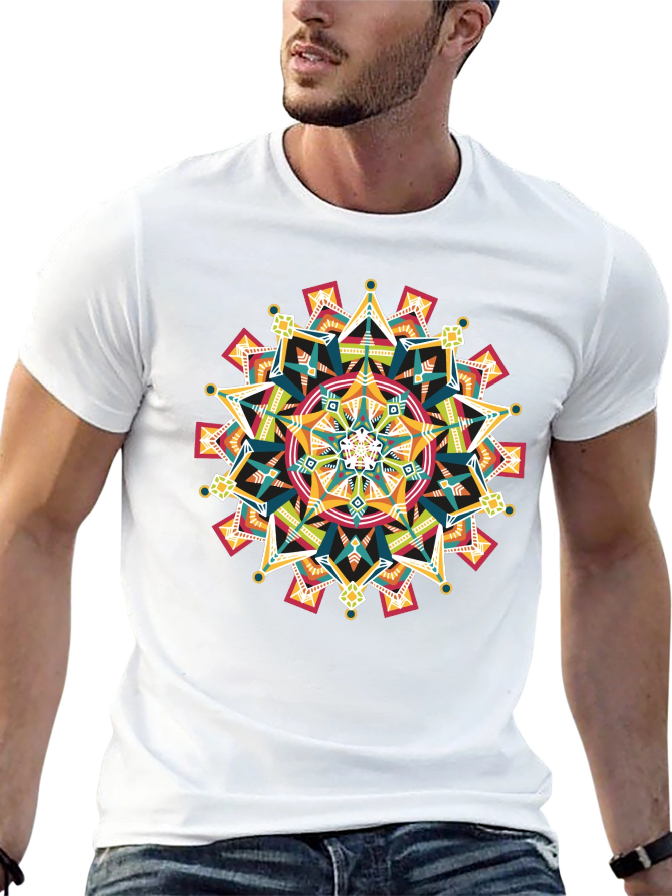 Geometric Mandala Graphic Black T-Shirt