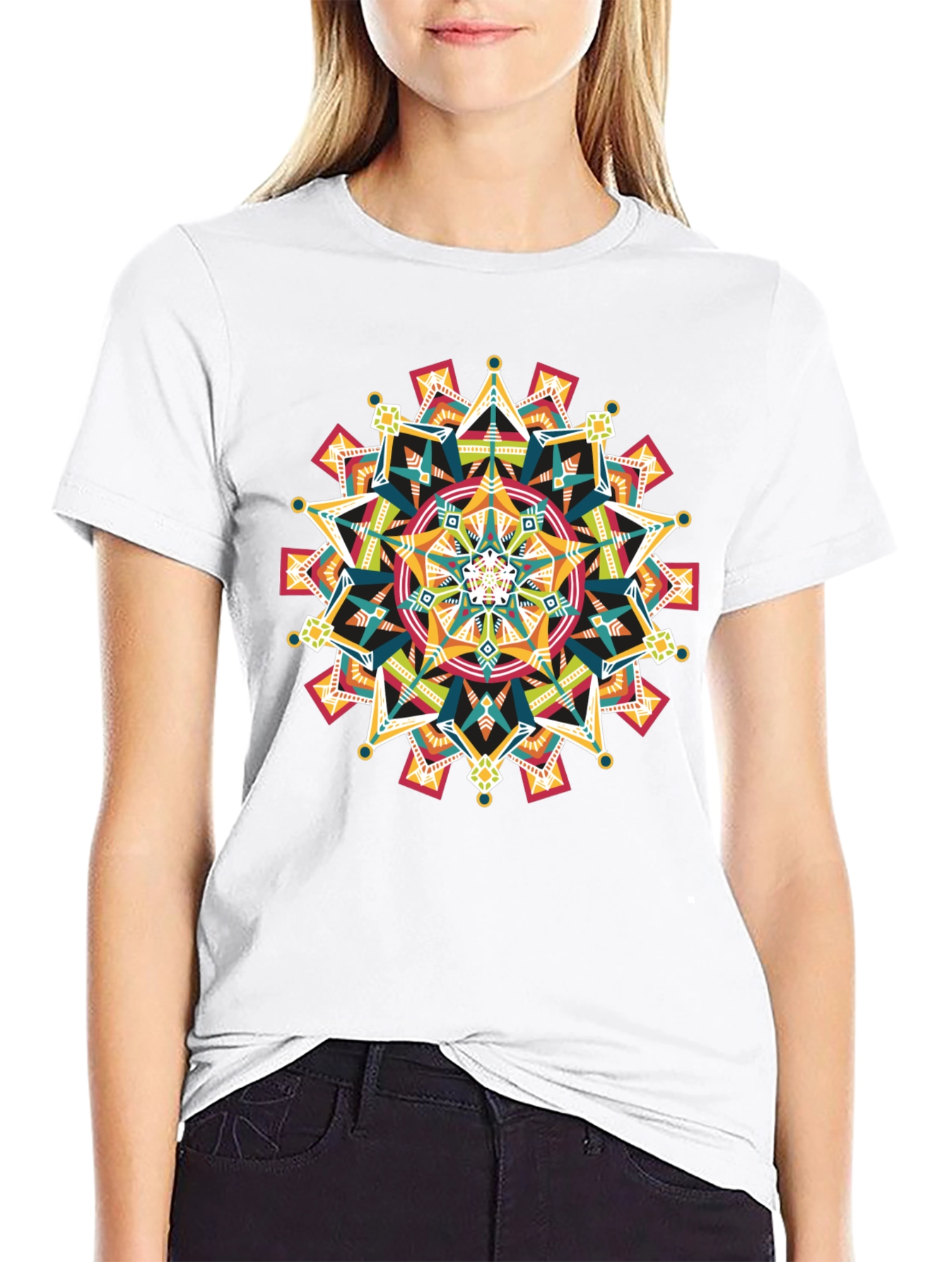 Geometric Mandala Graphic Black T-Shirt