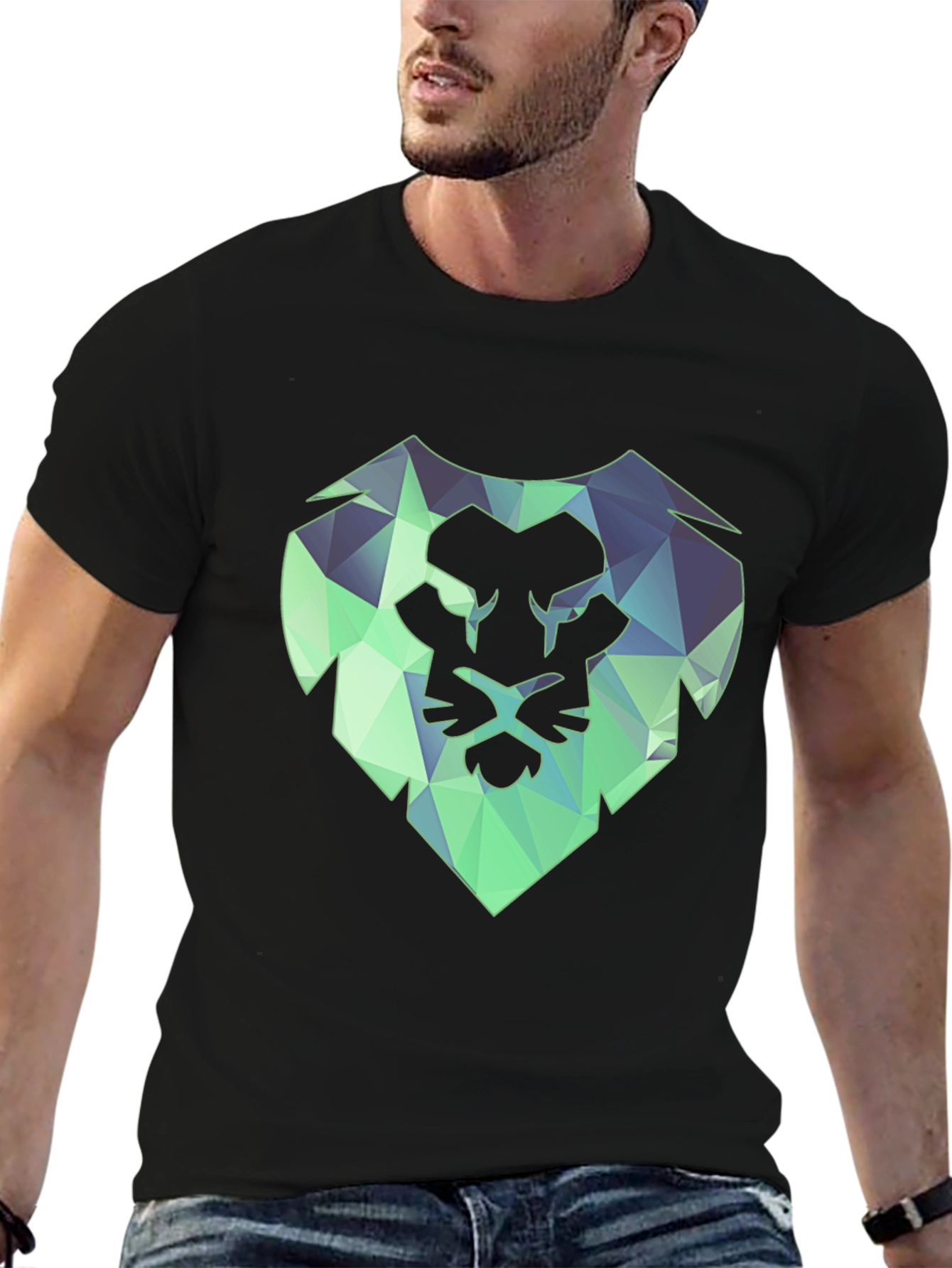 Geometric Lion Tee - Modern Black T-Shirt