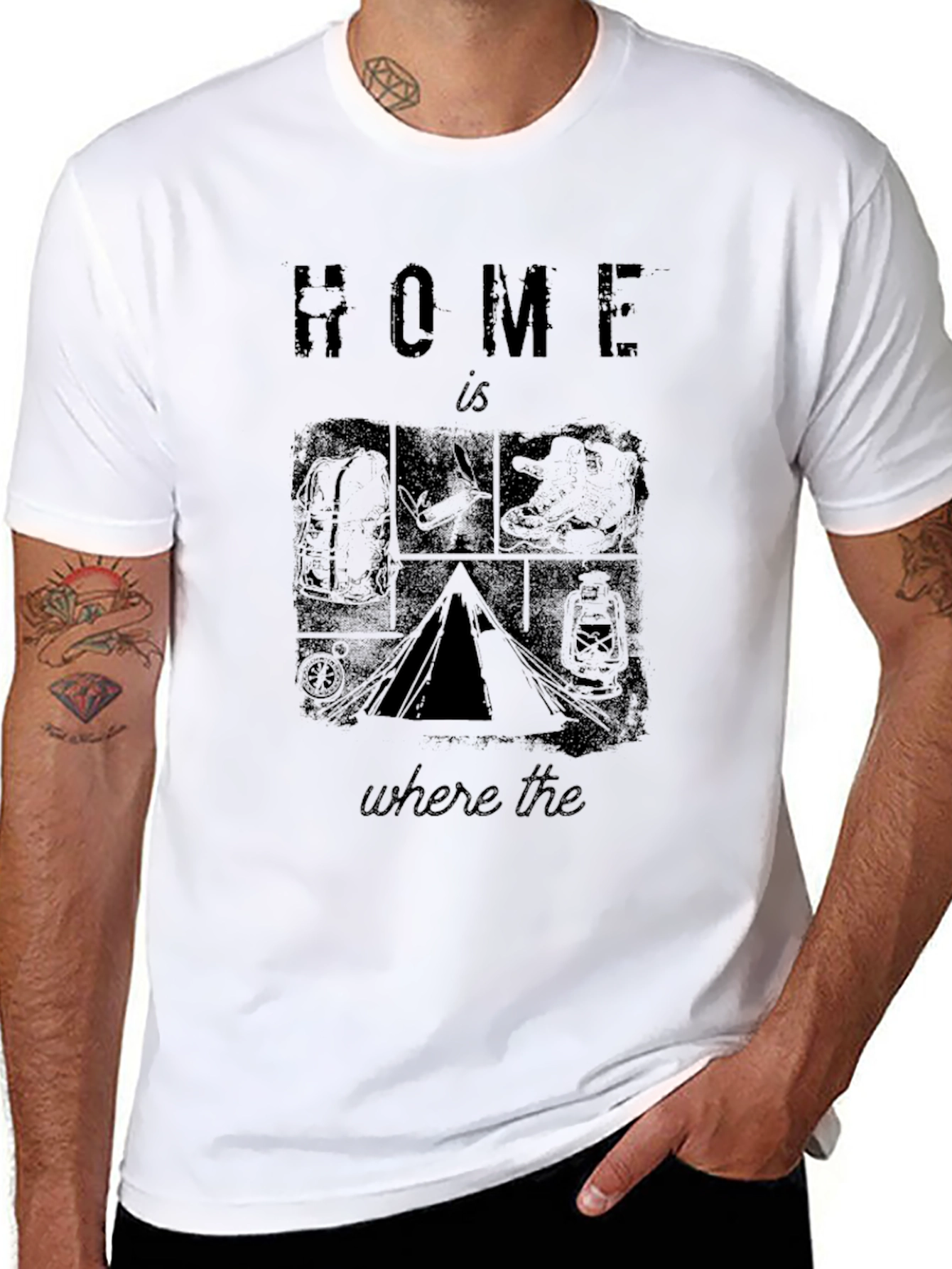 Home is Where the Tent Is Black Graphic T-Shirt
