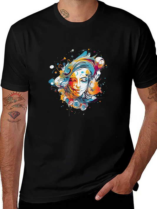Abstract Woman Graphic Tee - Black Cotton Blend