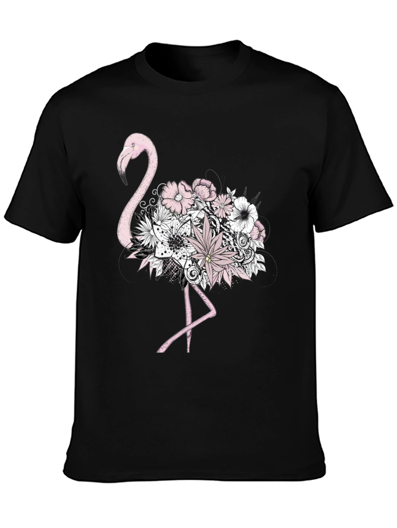 Floral Flamingo Graphic Tee - Mens Black T-Shirt
