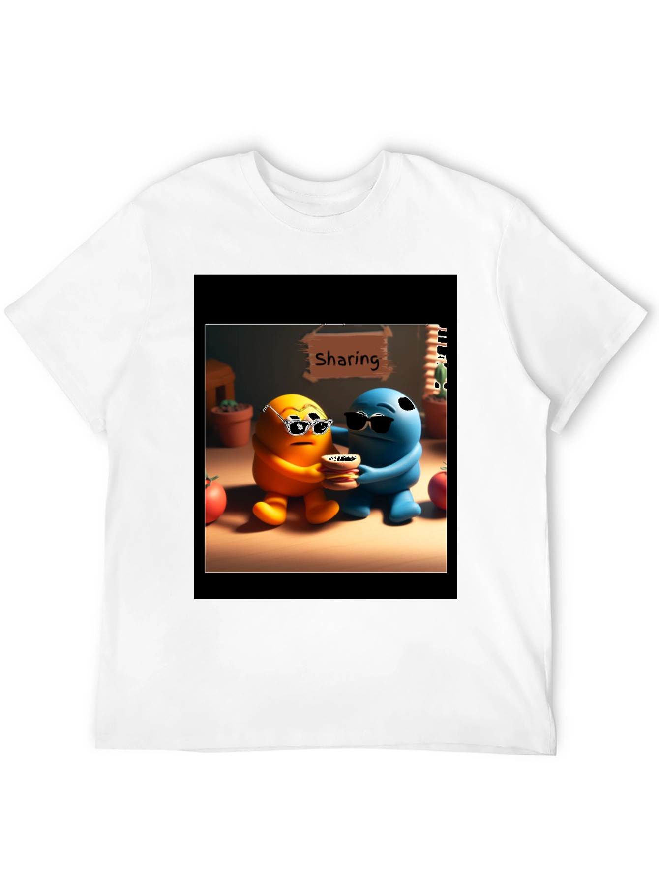 Sharing Cartoon Character Graphic Tee - Black