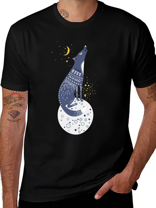 Wolf Moon Graphic Tee - Black Cotton T-Shirt