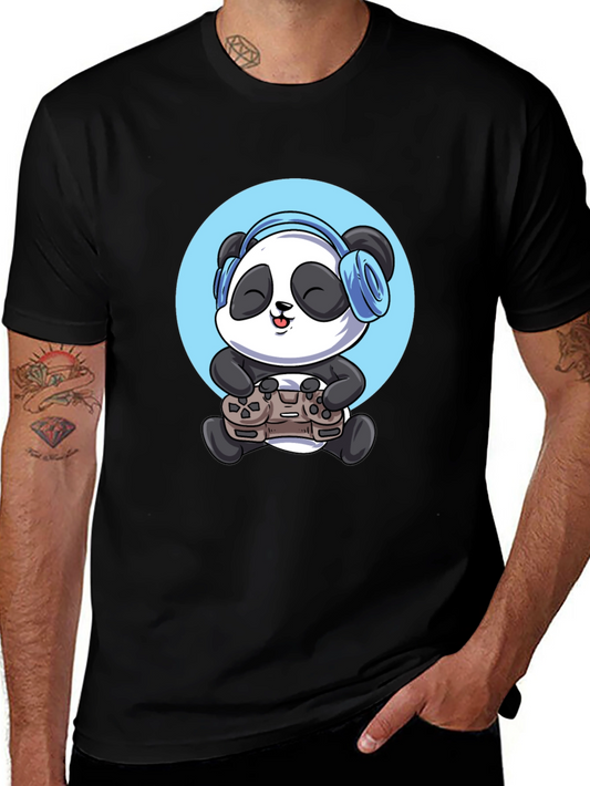 Gamer Panda Graphic Tee - Black Cotton T-Shirt
