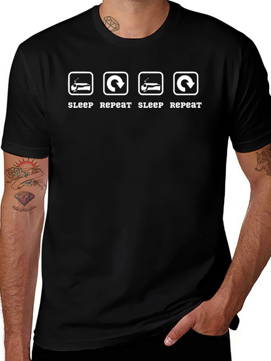 Sleep Repeat Black Graphic T-Shirt