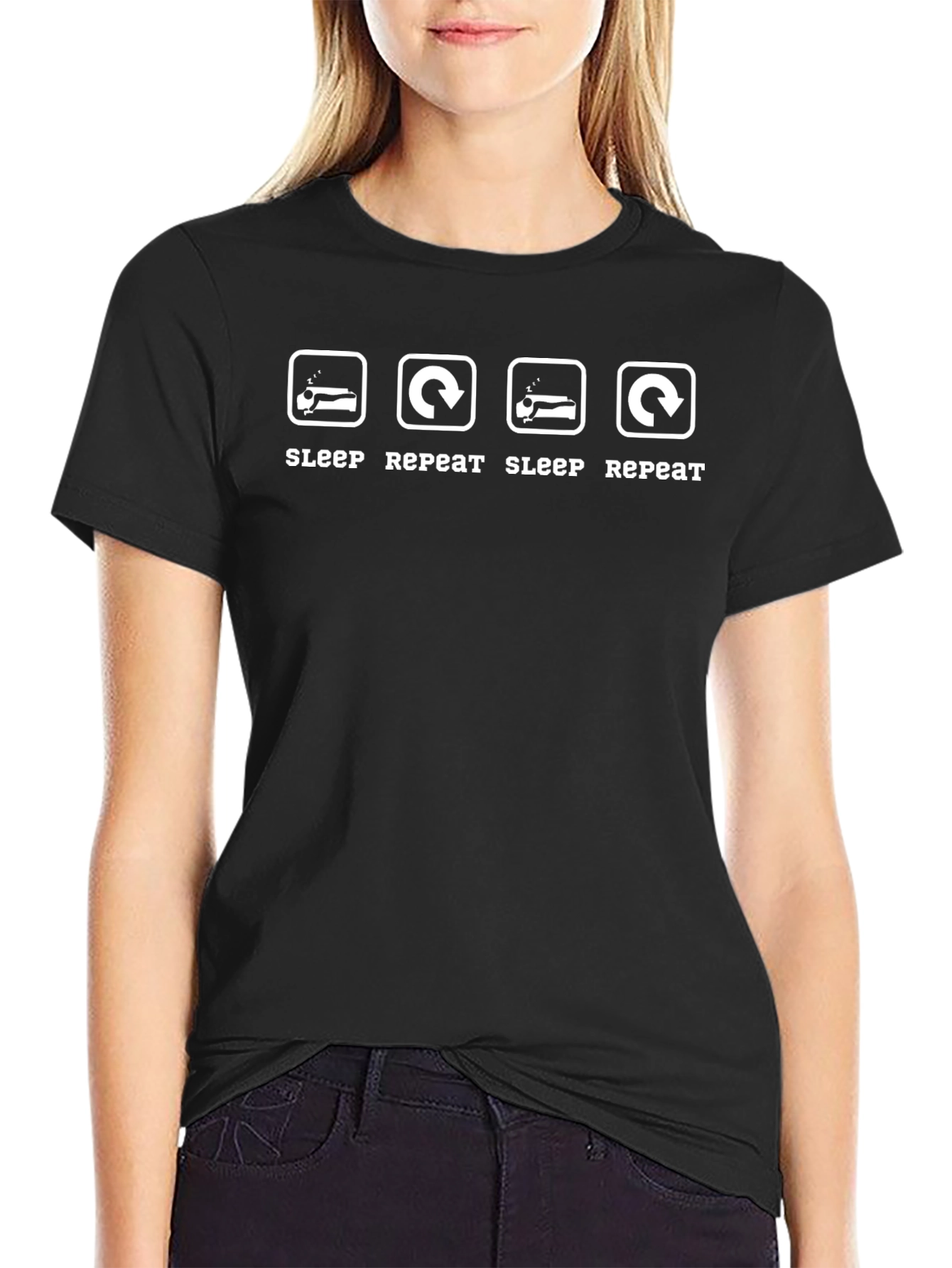 Sleep Repeat Black Graphic T-Shirt